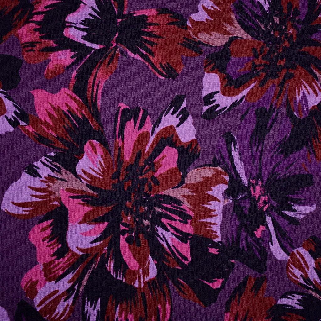 Abstract Graphic Floral Digital Print Light Sweatshirt Fleece Eggplant