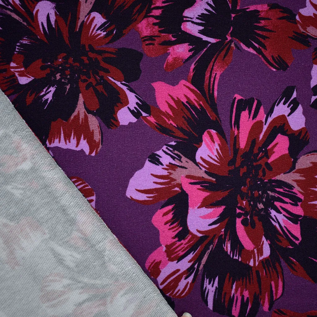 Abstract Graphic Floral Digital Print Light Sweatshirt Fleece Eggplant