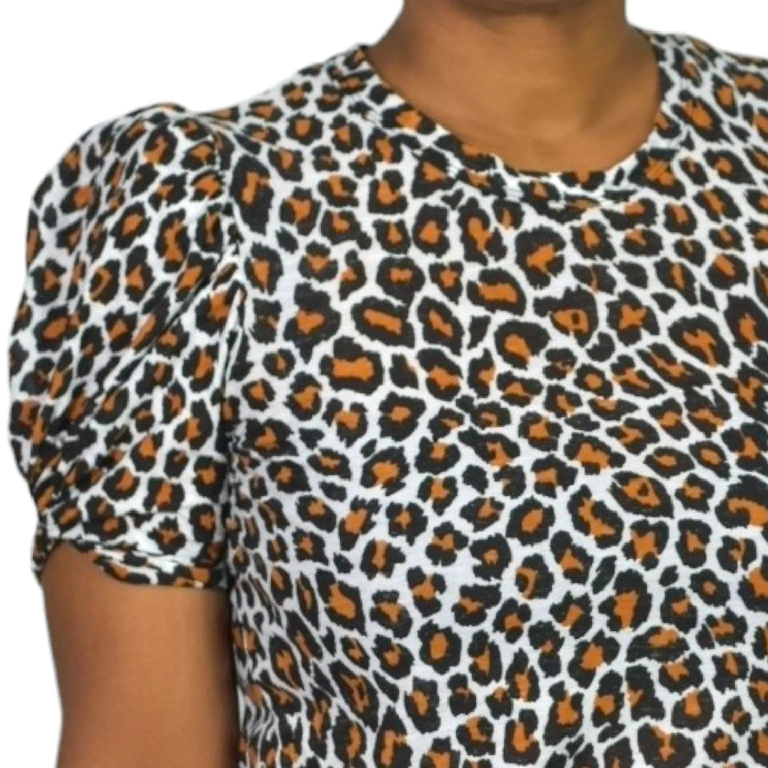 ALC Kati T Shirt Brown Animal Leopard Print Cotton Short Puff Sleeve Tee Top Size XS