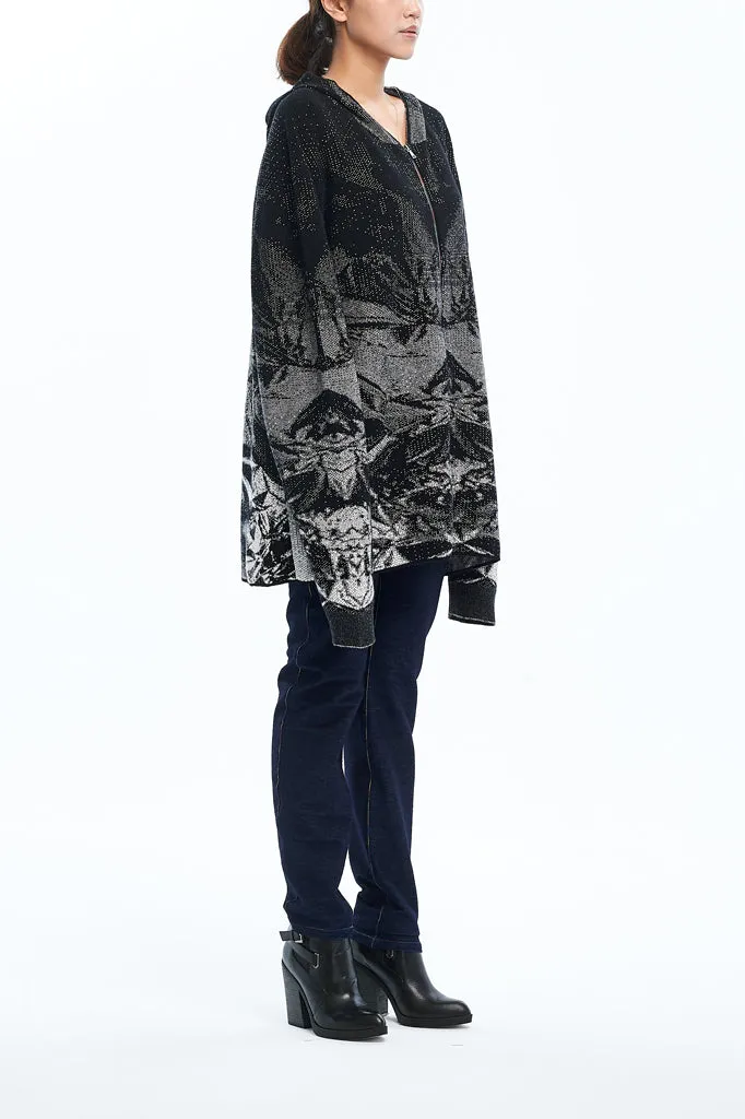Andy Collection- Rainbow Zip Over-sized Knitted Jacquard Hoodie Cardigan