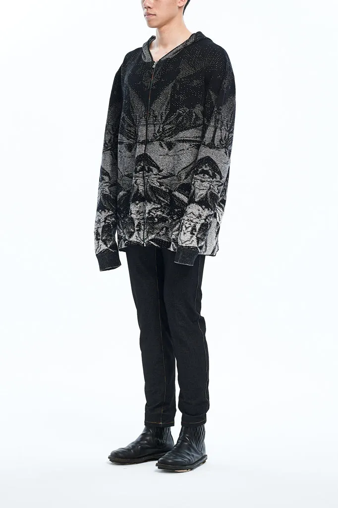 Andy Collection- Rainbow Zip Over-sized Knitted Jacquard Hoodie Cardigan