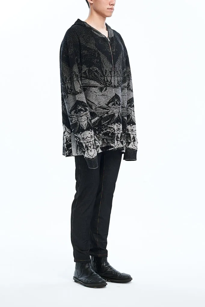 Andy Collection- Rainbow Zip Over-sized Knitted Jacquard Hoodie Cardigan