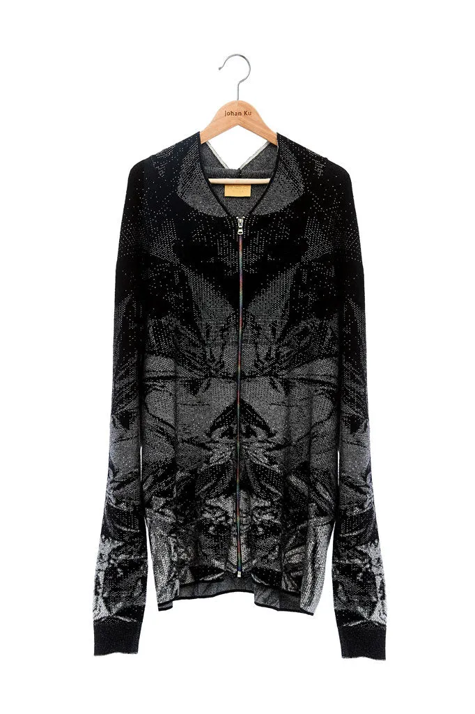 Andy Collection- Rainbow Zip Over-sized Knitted Jacquard Hoodie Cardigan