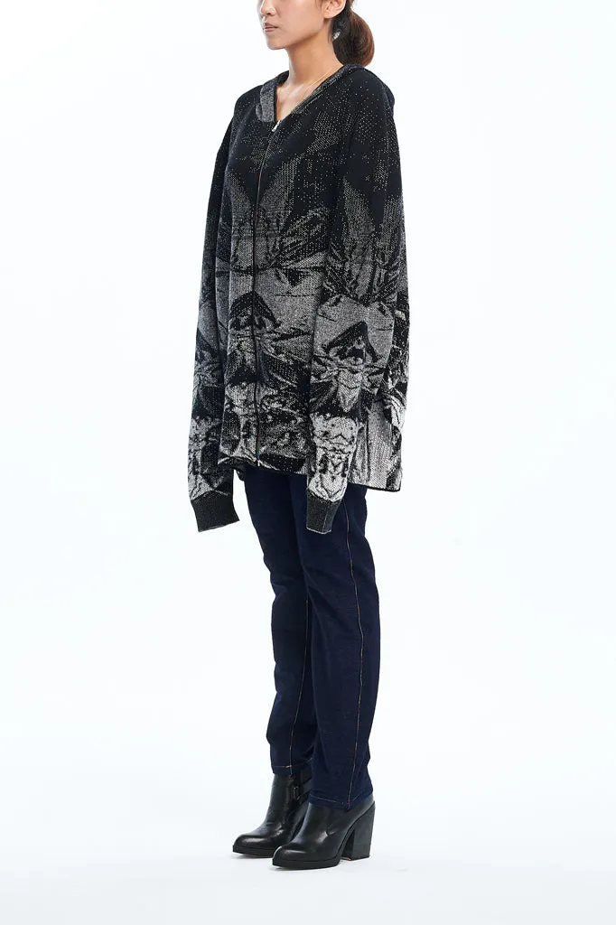 Andy Collection- Rainbow Zip Over-sized Knitted Jacquard Hoodie Cardigan