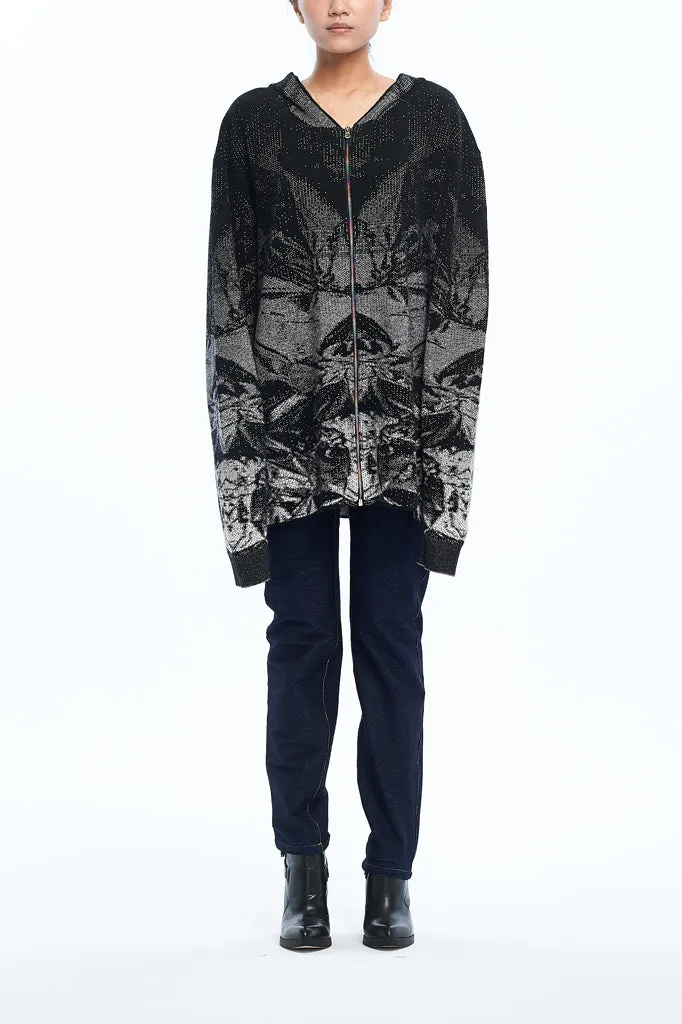 Andy Collection- Rainbow Zip Over-sized Knitted Jacquard Hoodie Cardigan