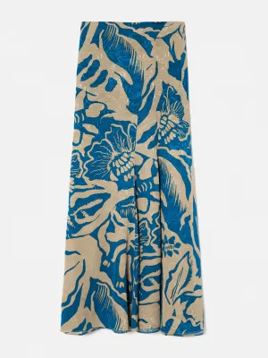 Blue floral jacquard midi skirt