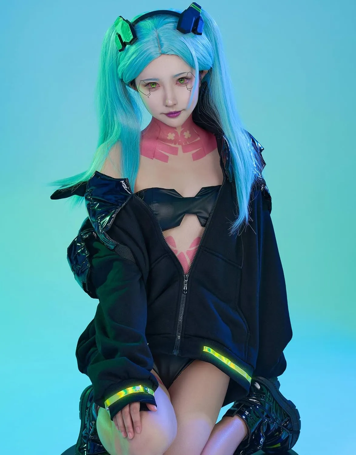 Cosplay.fm Womens Cosplay Costume Punk Jacket Set with Shoe Cover Hair Band and Stickers
