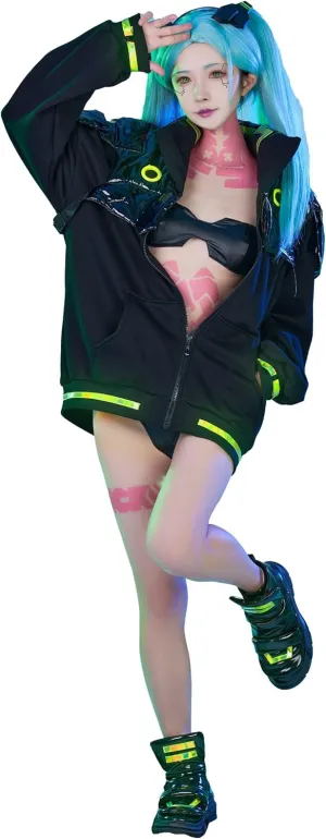 Cosplay.fm Womens Cosplay Costume Punk Jacket Set with Shoe Cover Hair Band and Stickers