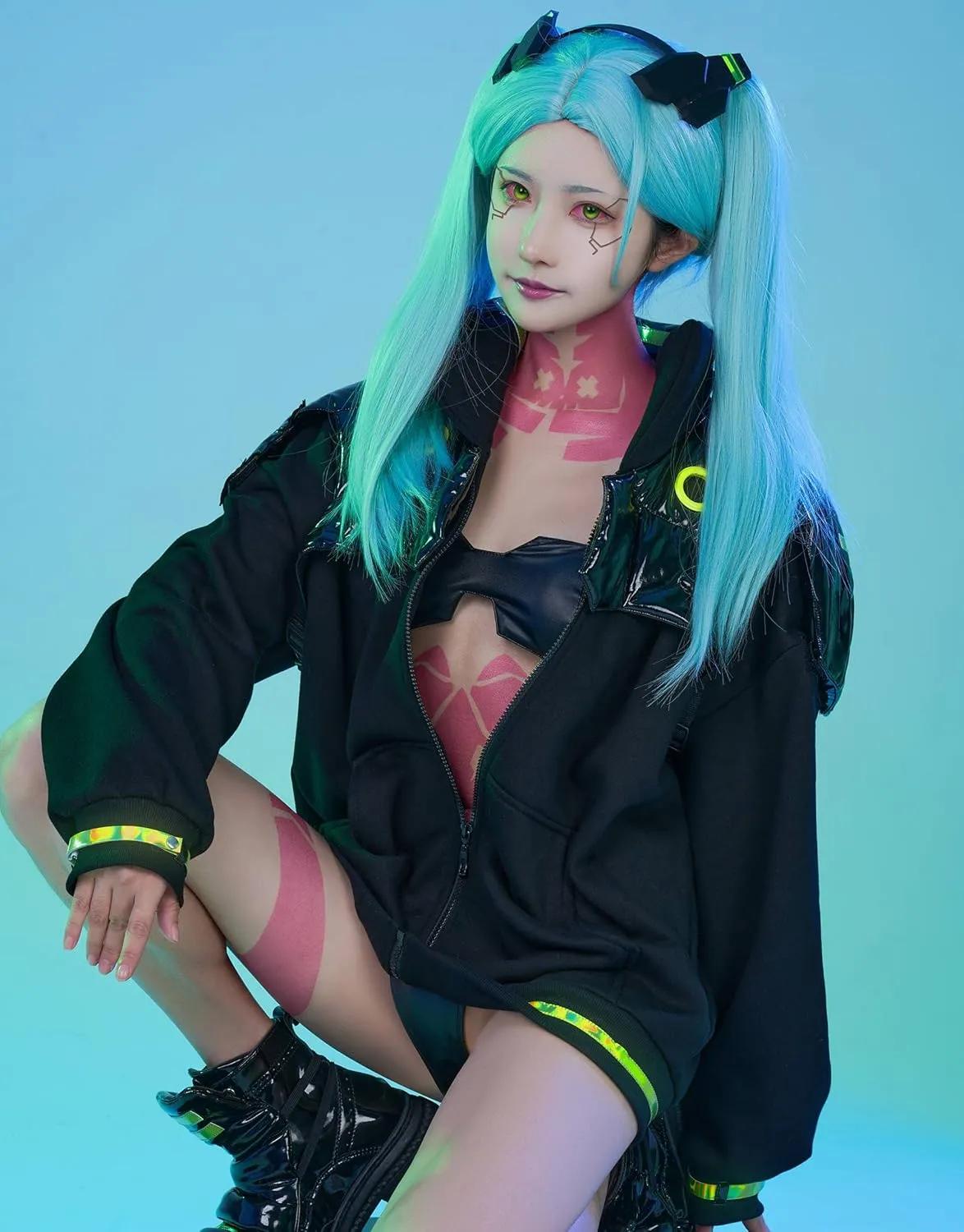 Cosplay.fm Womens Cosplay Costume Punk Jacket Set with Shoe Cover Hair Band and Stickers