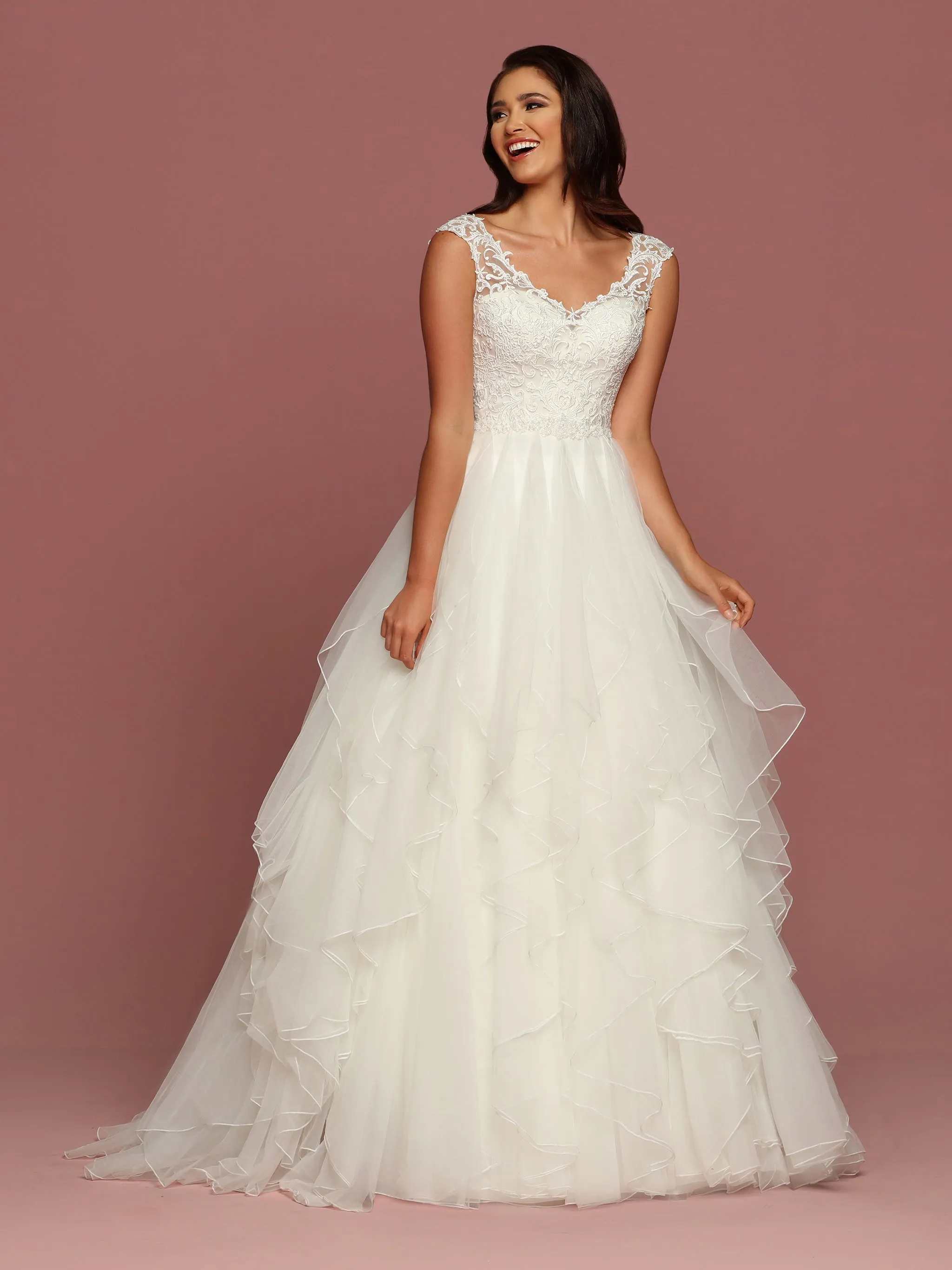 Davinci Bridal 50501 Ruffle Layer Tulle Ballgown Wedding Dress Sheer Lace Gown