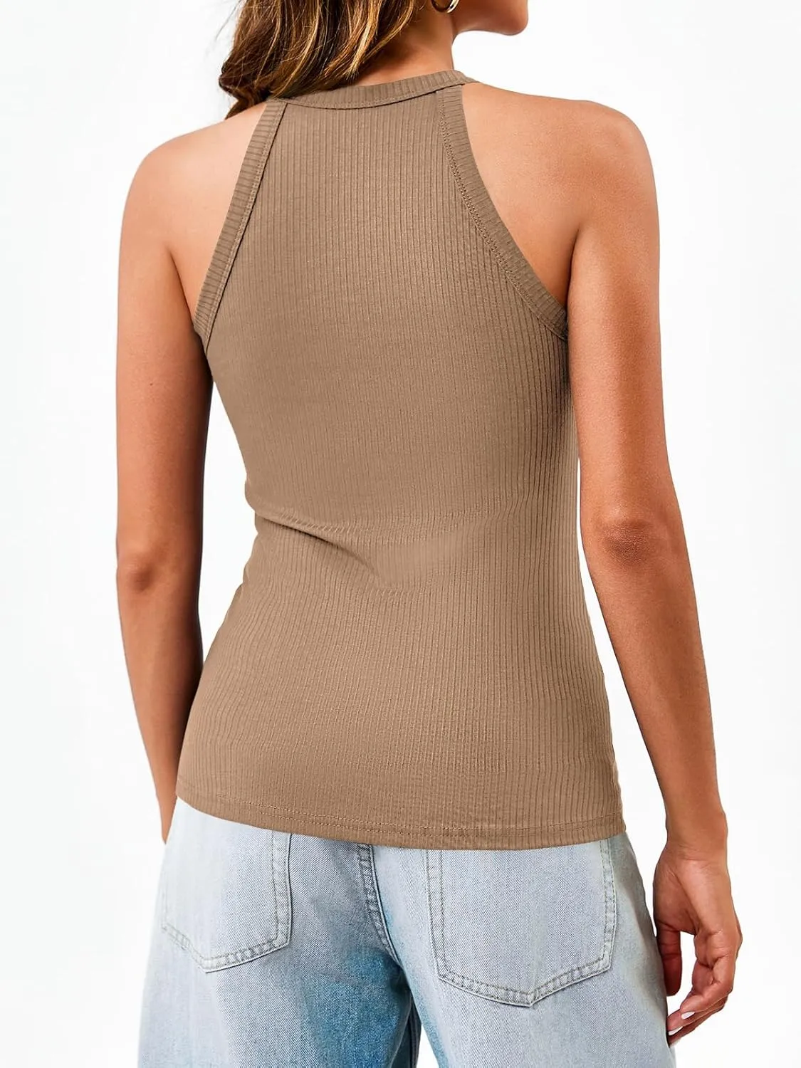 Dellytop Summer Womens Tank Tops - Casual Sleeveless Basic Cami Top Shirt Slim Knit Ribbed Racerback Workout Blouses