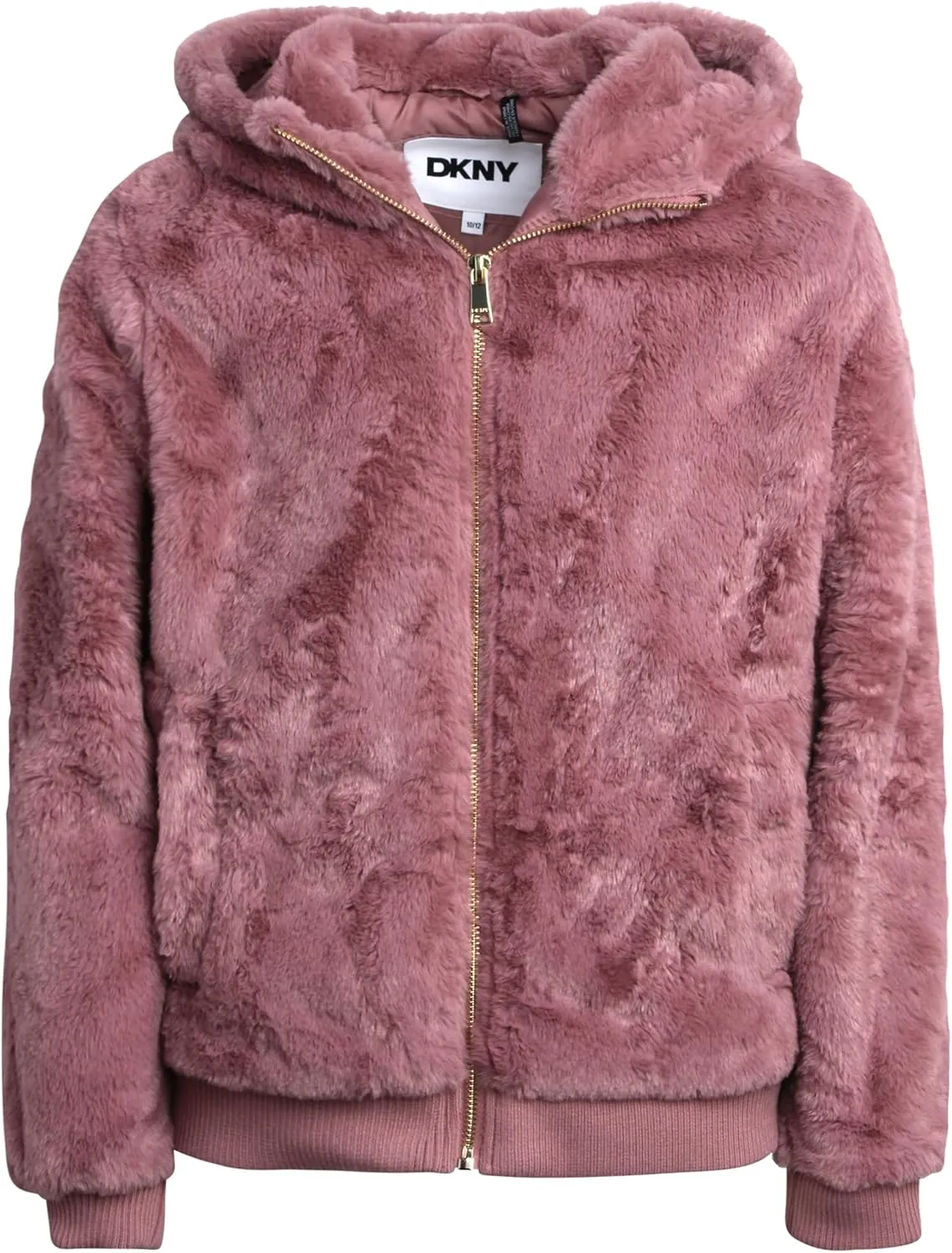 DKNY Girls' Winter Jacket - Full Zip Up Faux Fur Sherpa Girl's Bomber Jacket - Warm Hooded Teddy Coat for Girls (7-16)