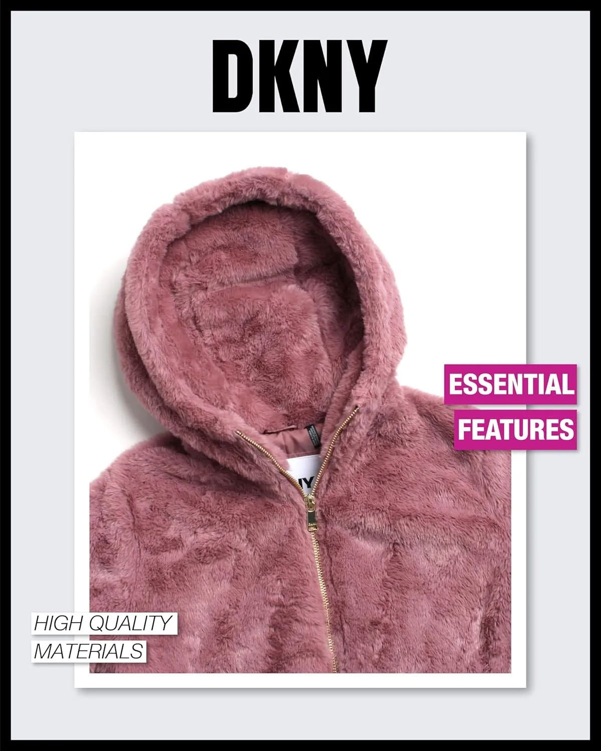 DKNY Girls' Winter Jacket - Full Zip Up Faux Fur Sherpa Girl's Bomber Jacket - Warm Hooded Teddy Coat for Girls (7-16)