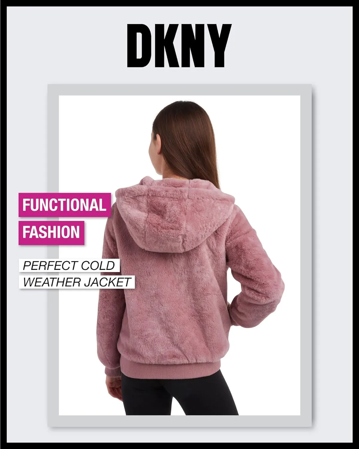 DKNY Girls' Winter Jacket - Full Zip Up Faux Fur Sherpa Girl's Bomber Jacket - Warm Hooded Teddy Coat for Girls (7-16)