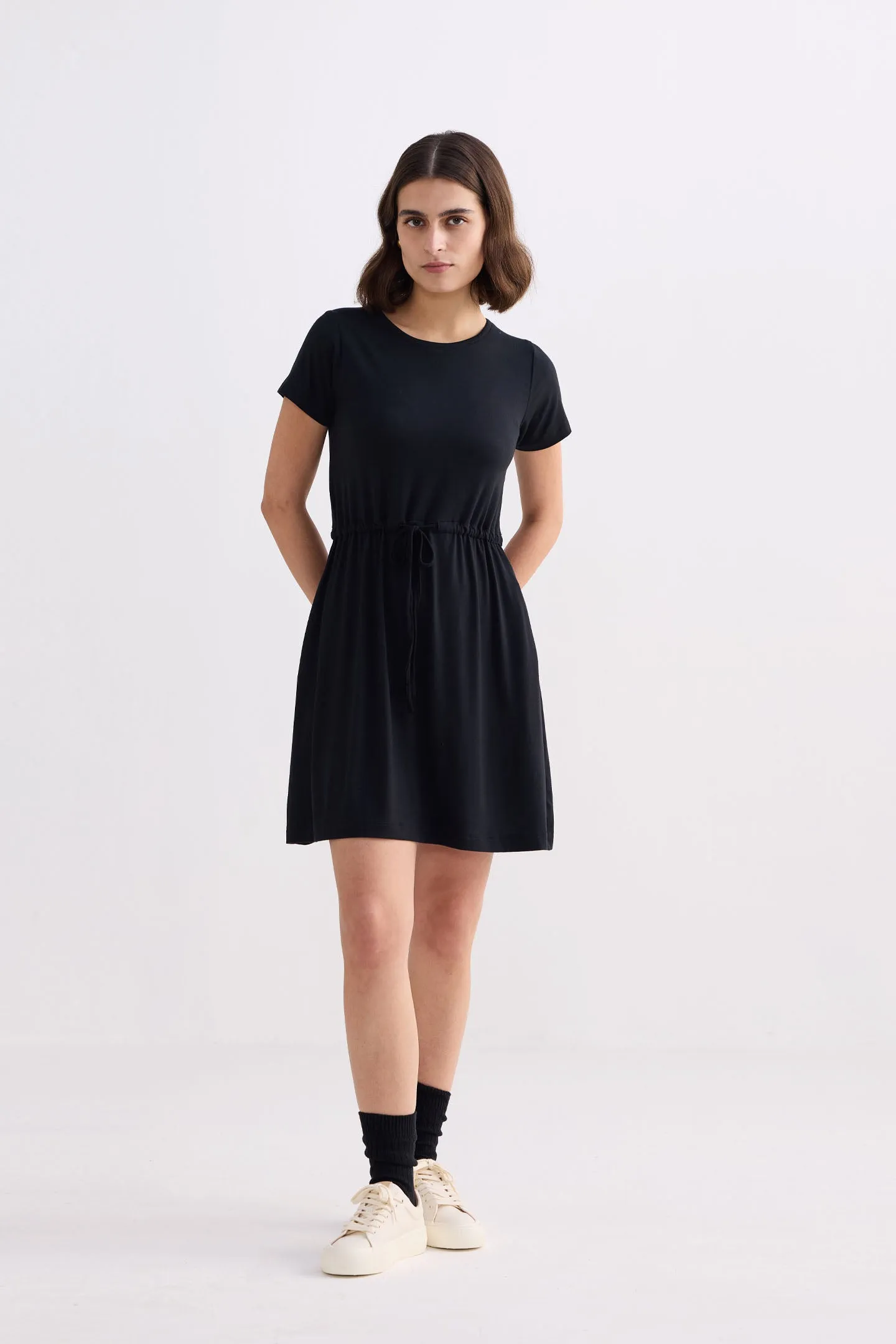 Drawstring Short T-shirt Dress in Black