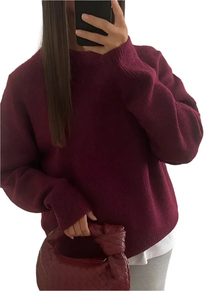 Elegant Burgundy Double-Breasted Coat – Women's Long Sleeve Fall/Winter Office Outerwear