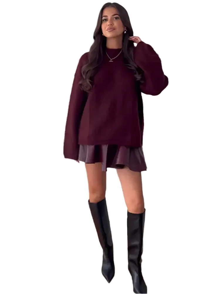 Elegant Burgundy Double-Breasted Coat – Women's Long Sleeve Fall/Winter Office Outerwear