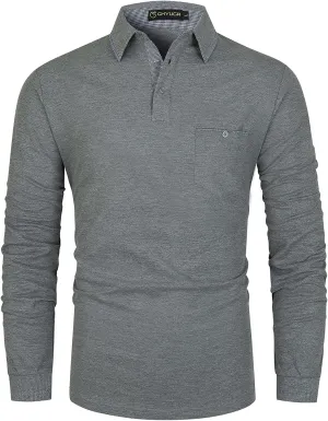 GHYUGR Men's Classic Plaid Splicing Long Sleeve Golf Polo Real Pocket Business Casual T-Shirt