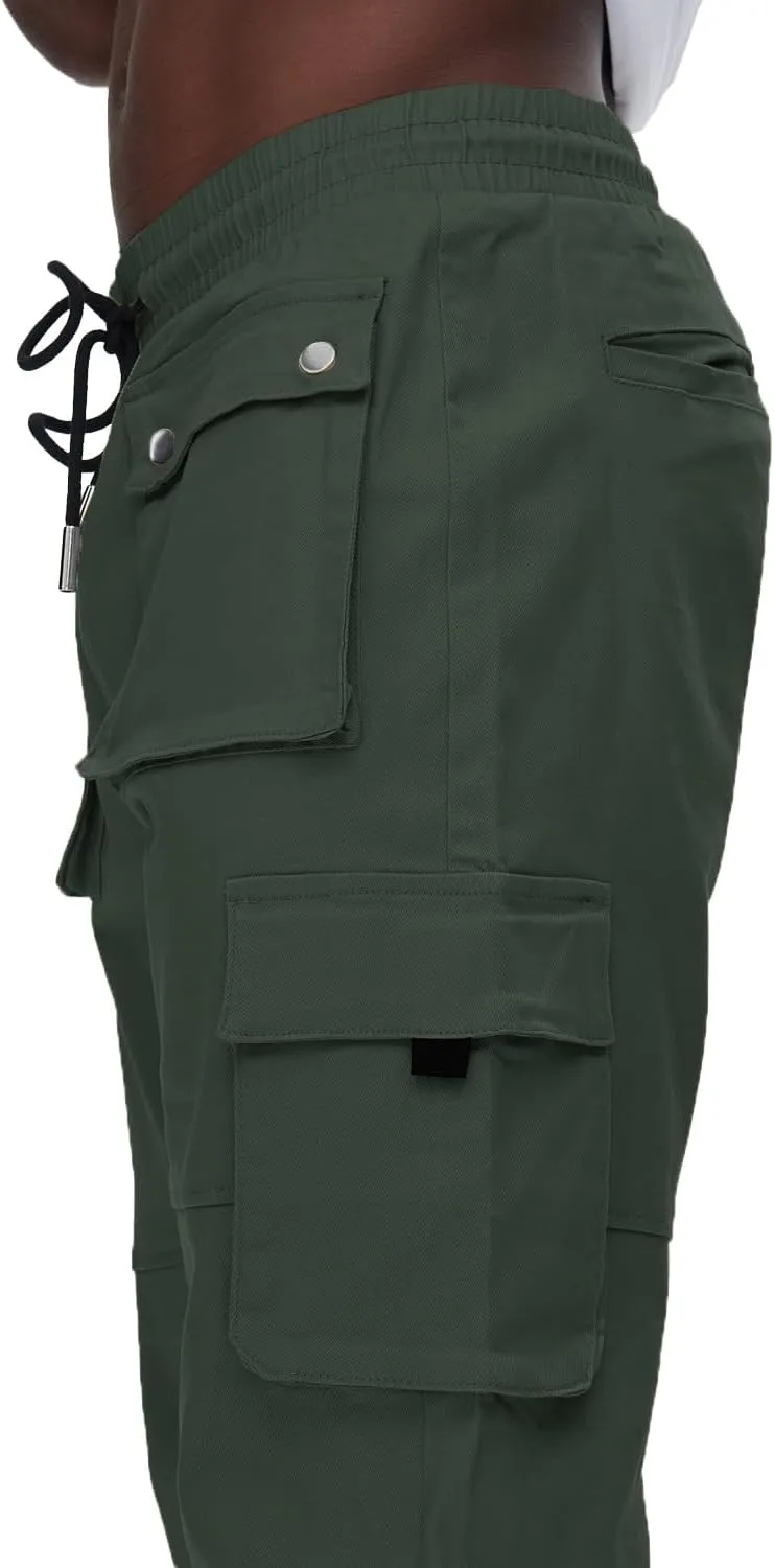 GINGTTO Men's Casual Cargo Pants Drawstring Elastic Waist Work Pants Hiking Jogger Multi Pockets