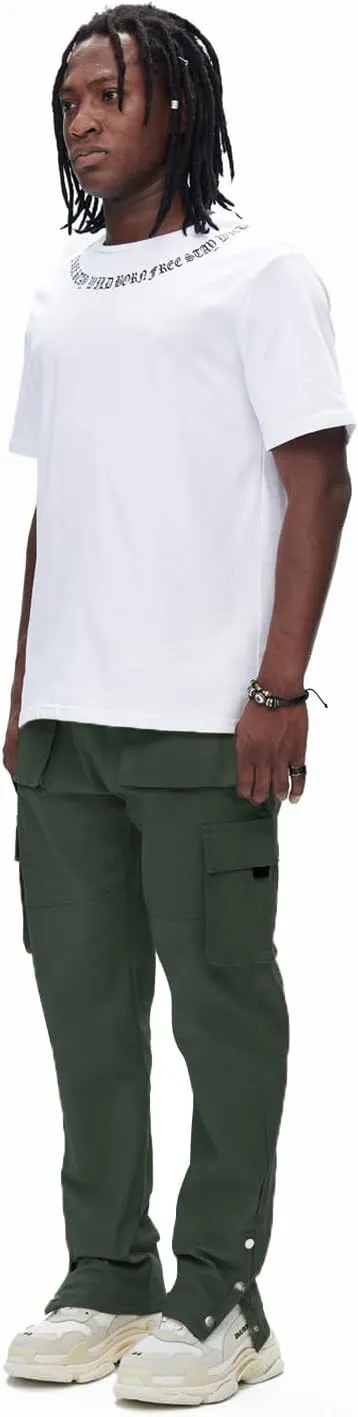 GINGTTO Men's Casual Cargo Pants Drawstring Elastic Waist Work Pants Hiking Jogger Multi Pockets