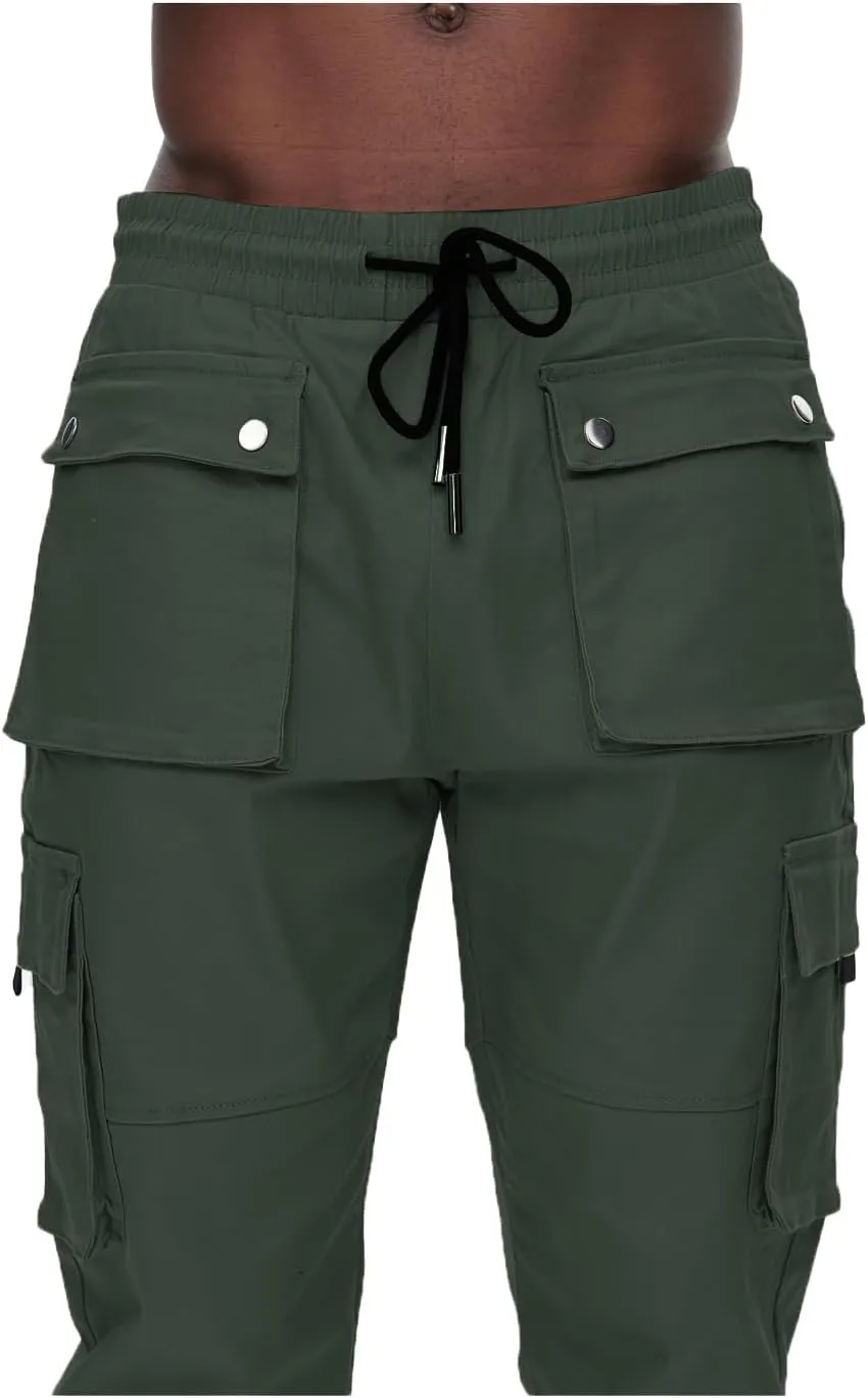 GINGTTO Men's Casual Cargo Pants Drawstring Elastic Waist Work Pants Hiking Jogger Multi Pockets