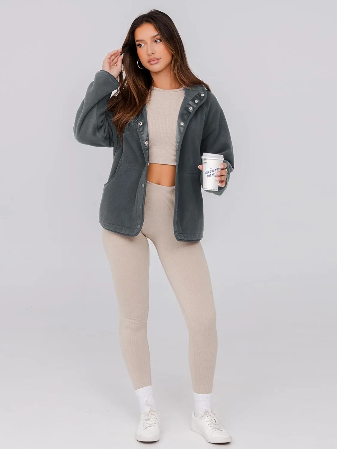 Glamaker women's Fleece Sherpa Jacket Winter Coats Long Sleeve Casual Button Fuzzy Cropped Sweatshirt Outerwear With Pockets