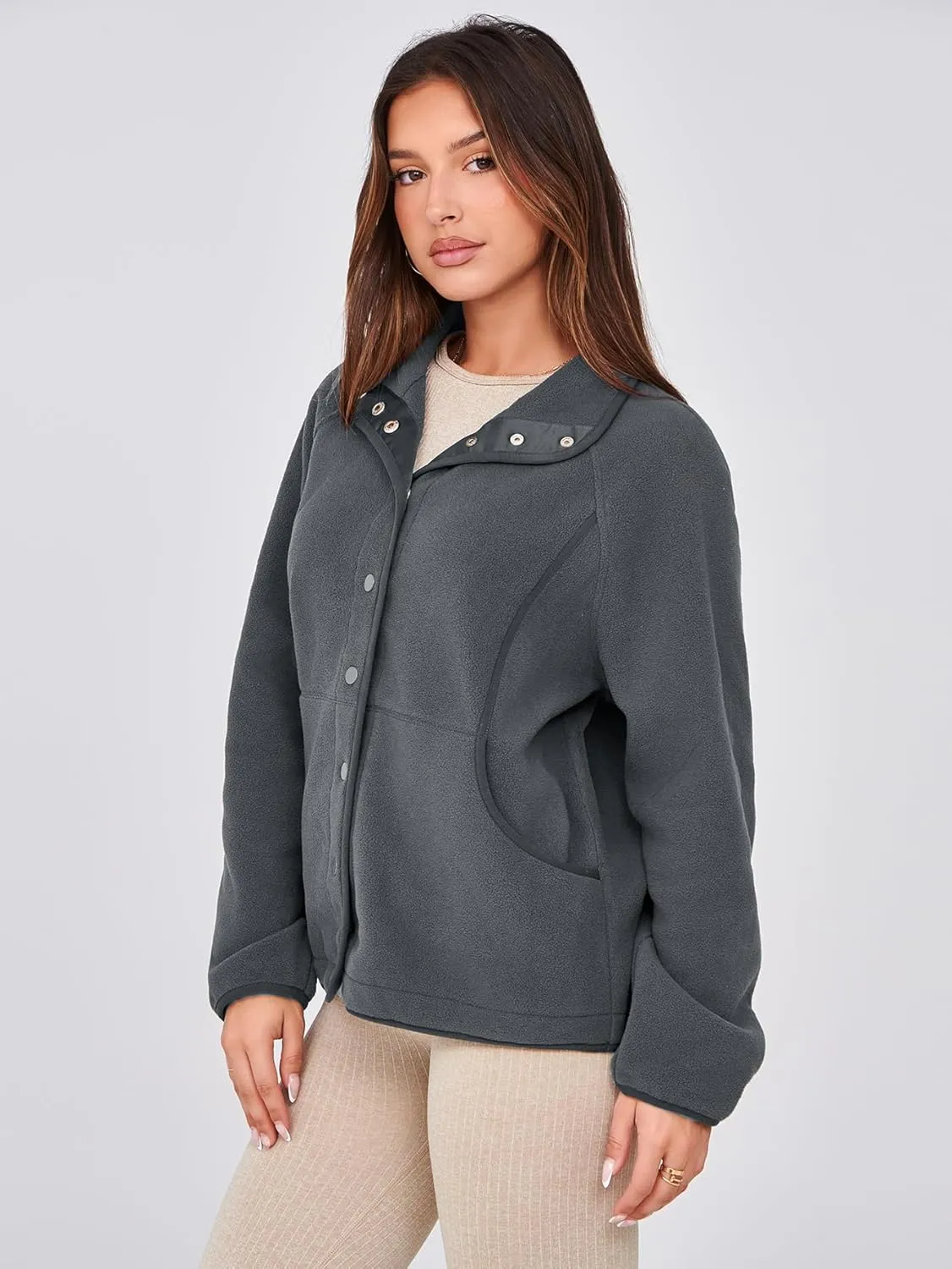 Glamaker women's Fleece Sherpa Jacket Winter Coats Long Sleeve Casual Button Fuzzy Cropped Sweatshirt Outerwear With Pockets