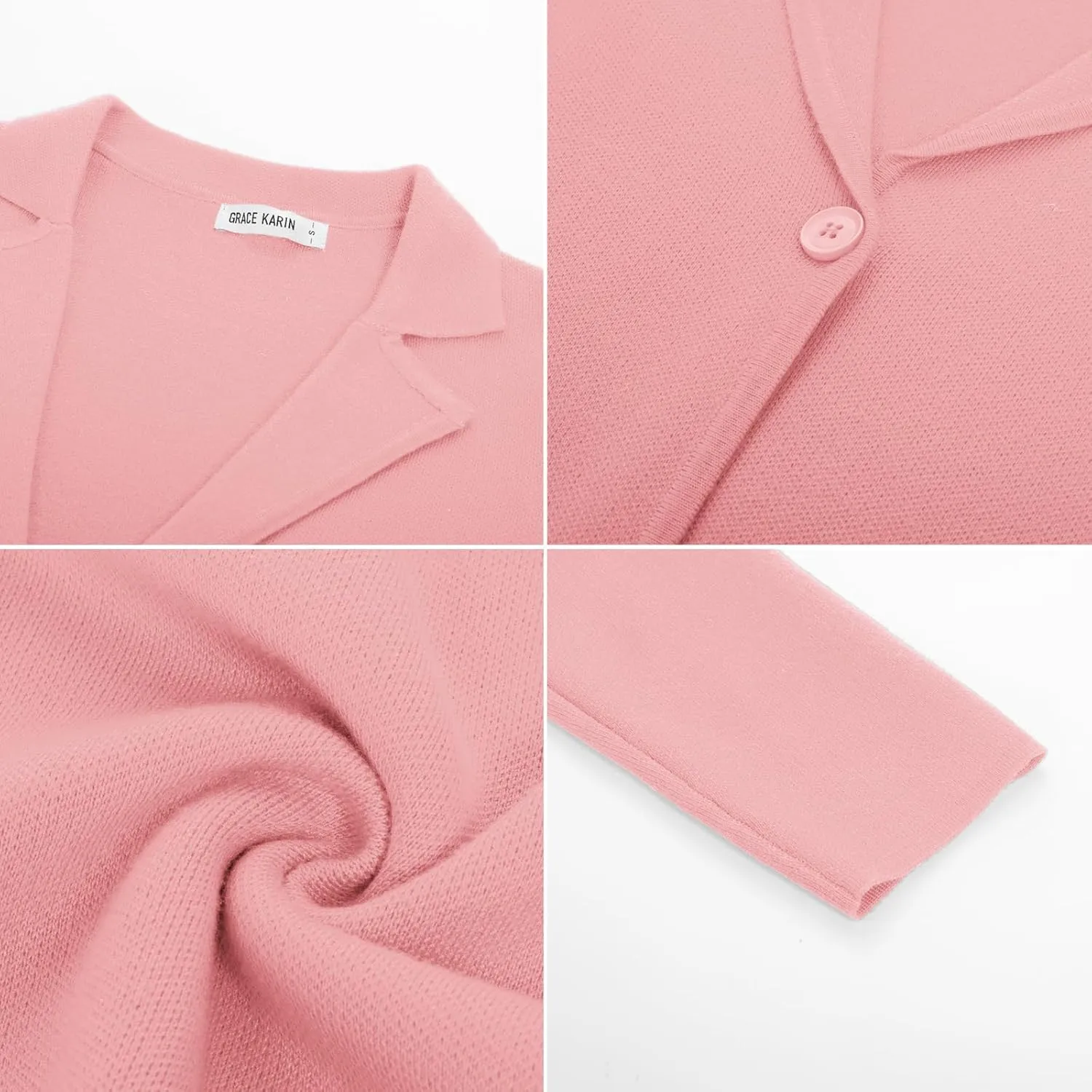 GRACE KARIN Women Sweater Blazer Casual Work Croppped Cardigan Lightweight Button Front Short Knit Blazer Jacket S-XXL