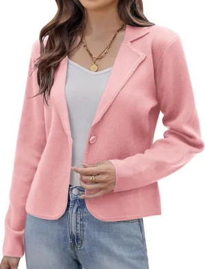 GRACE KARIN Women Sweater Blazer Casual Work Croppped Cardigan Lightweight Button Front Short Knit Blazer Jacket S-XXL