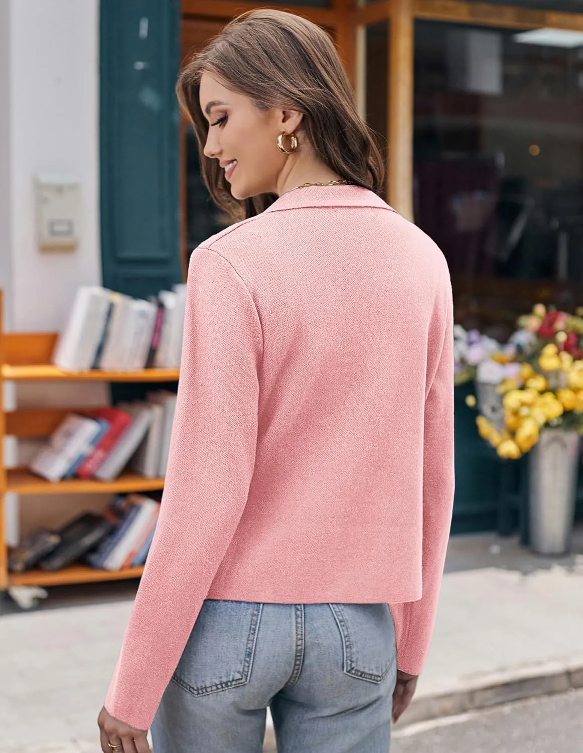 GRACE KARIN Women Sweater Blazer Casual Work Croppped Cardigan Lightweight Button Front Short Knit Blazer Jacket S-XXL