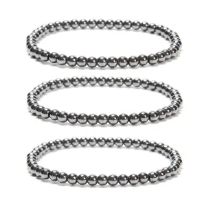 Gray Hematite Smooth Round Beaded Bracelet 4mm 7.5'' Length 3 PCS Per Set