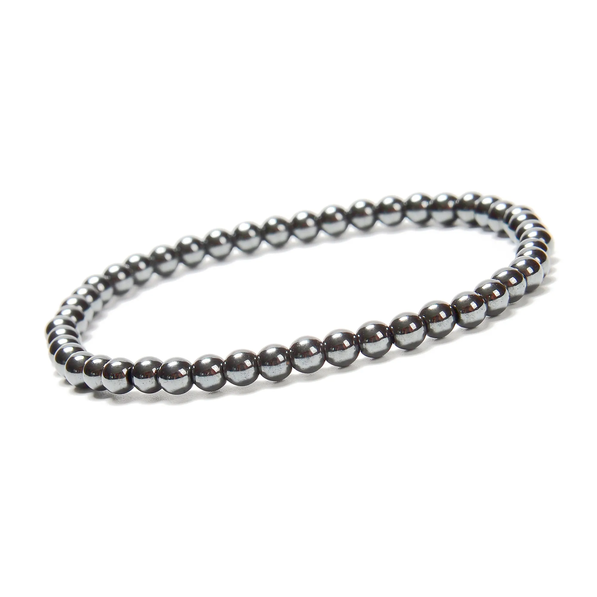 Gray Hematite Smooth Round Beaded Bracelet 4mm 7.5'' Length 3 PCS Per Set