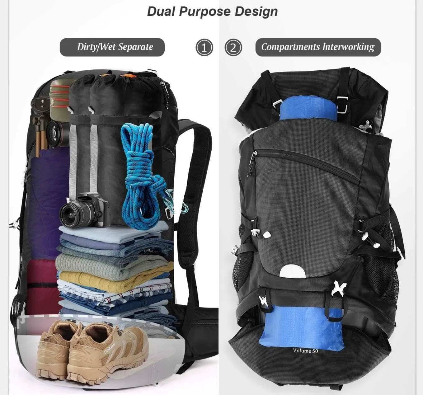 HOMIEE 50L Hiking Backpack Travel Bag
