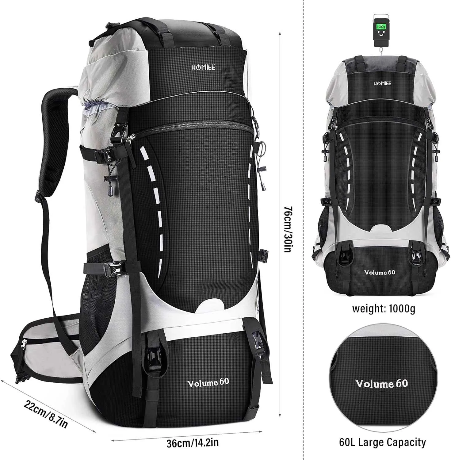 HOMIEE 50L Hiking Backpack Travel Bag