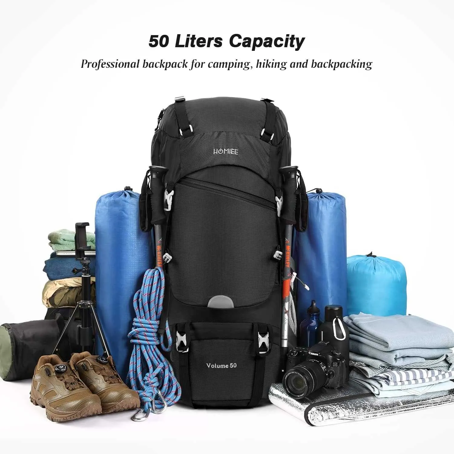 HOMIEE 50L Hiking Backpack Travel Bag