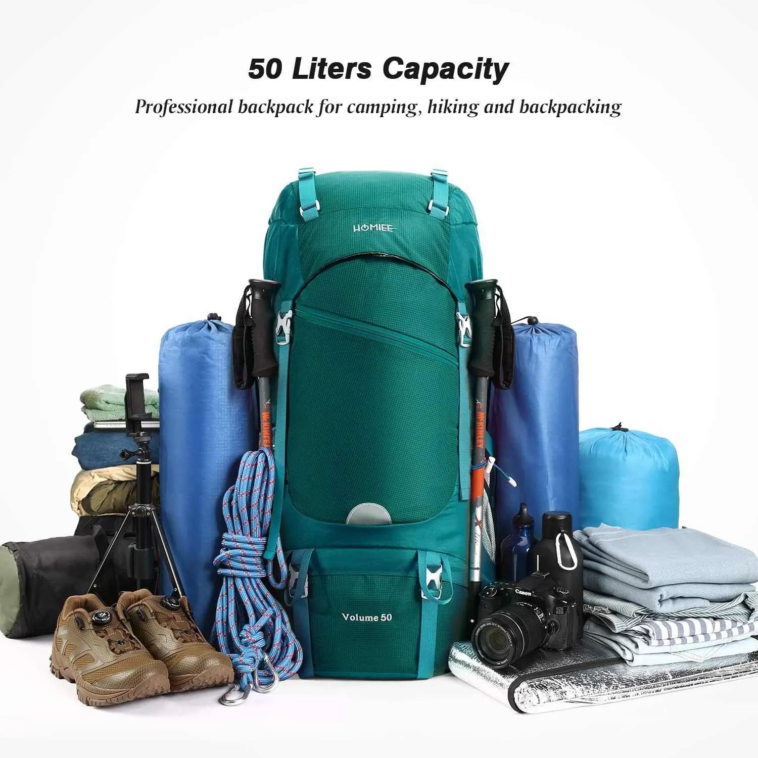 HOMIEE 50L Hiking Backpack Travel Bag