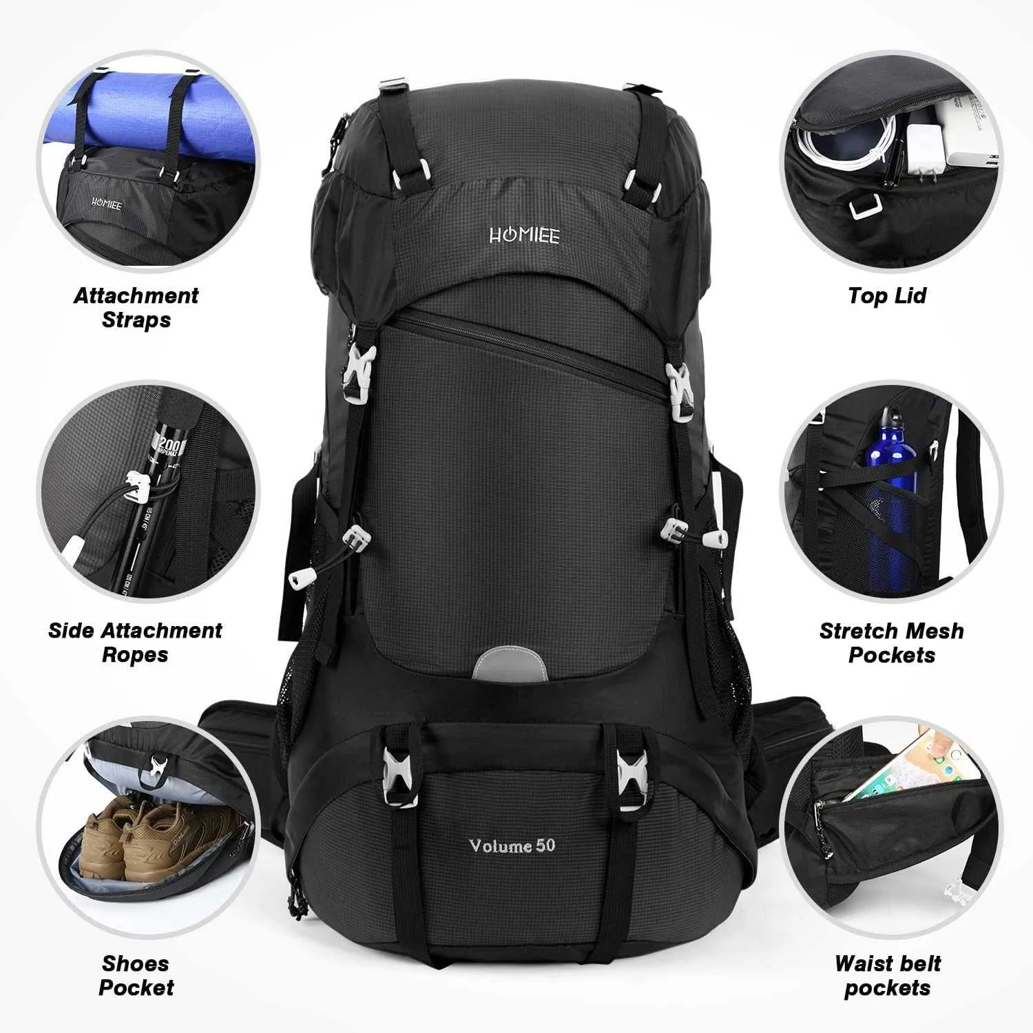 HOMIEE 50L Hiking Backpack Travel Bag