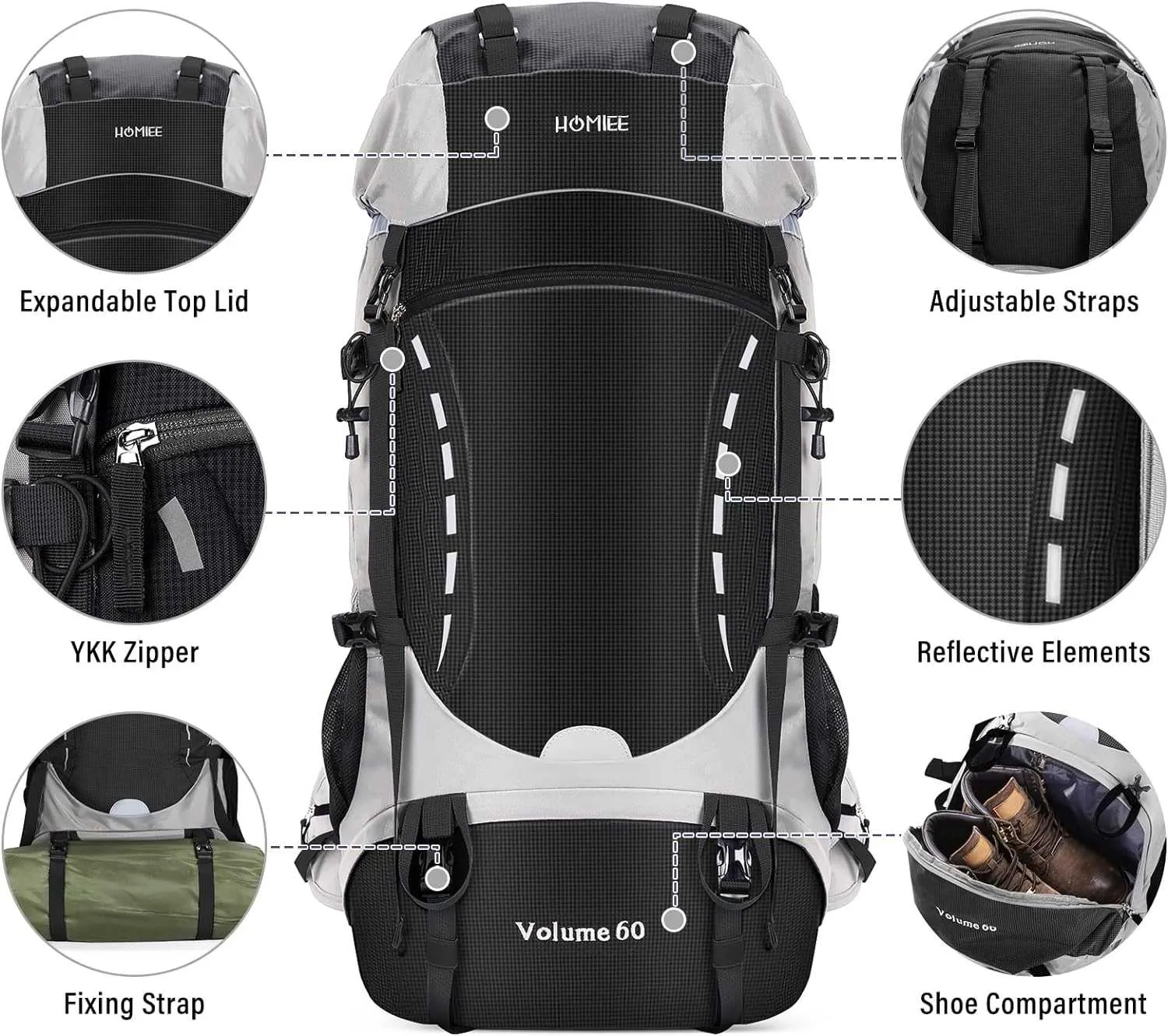 HOMIEE 50L Hiking Backpack Travel Bag