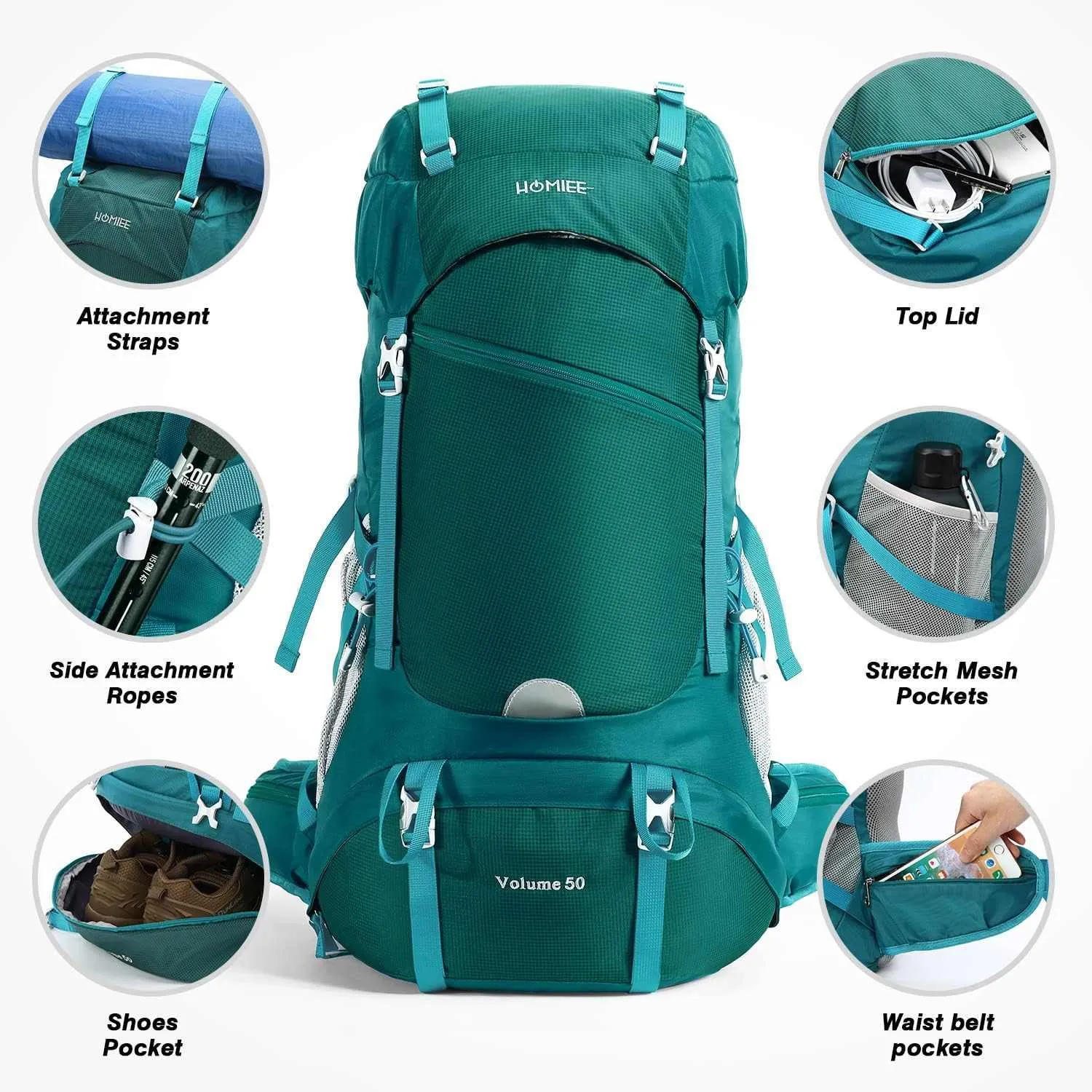 HOMIEE 50L Hiking Backpack Travel Bag