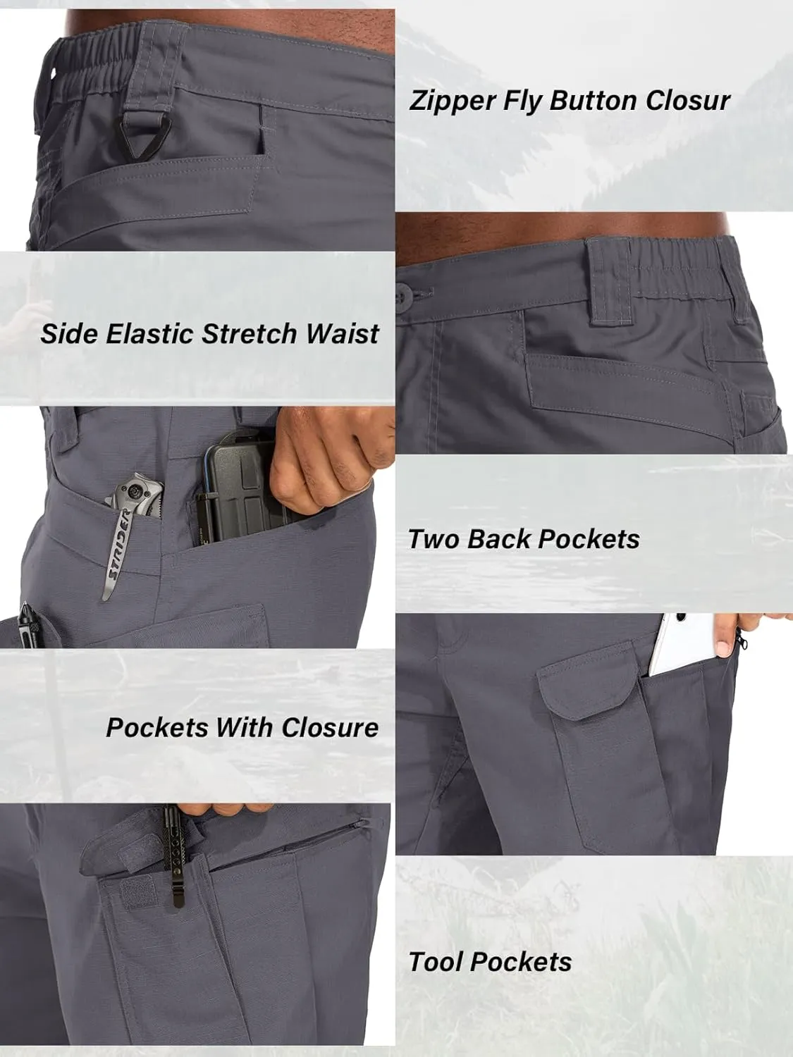 Jessie Kidden Mens Tactical Stretch Outdoor Cargo Shorts Wear Resistant Rip Stop Work Hiking Fishing Shorts