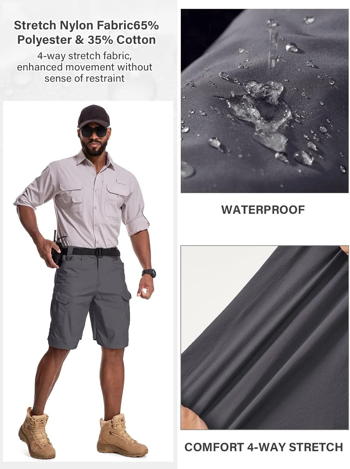 Jessie Kidden Mens Tactical Stretch Outdoor Cargo Shorts Wear Resistant Rip Stop Work Hiking Fishing Shorts