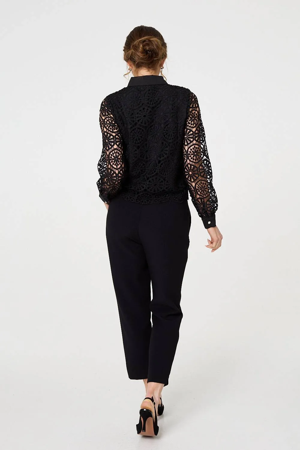 Lace Layer Sheer Sleeve Cropped Shirt