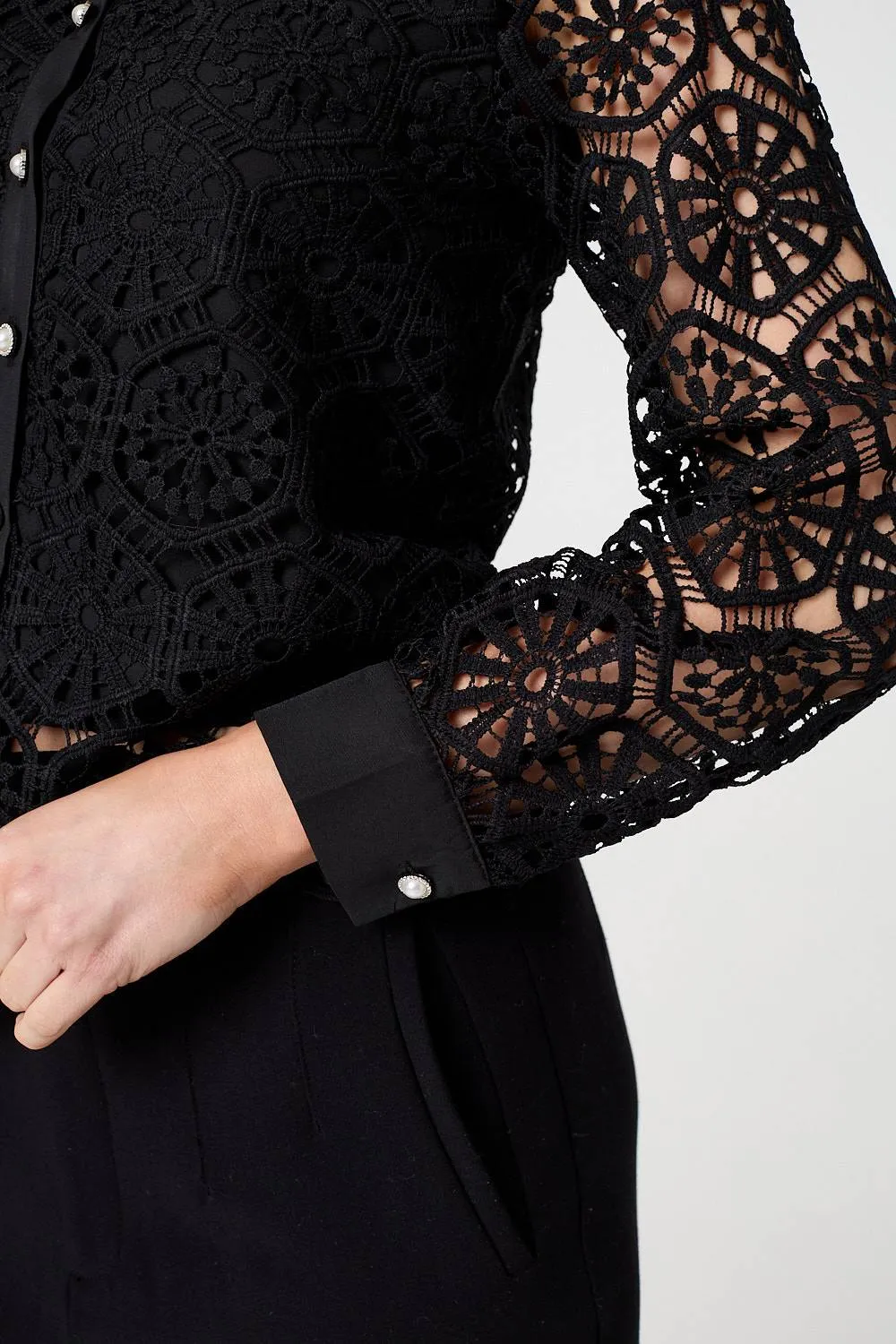 Lace Layer Sheer Sleeve Cropped Shirt