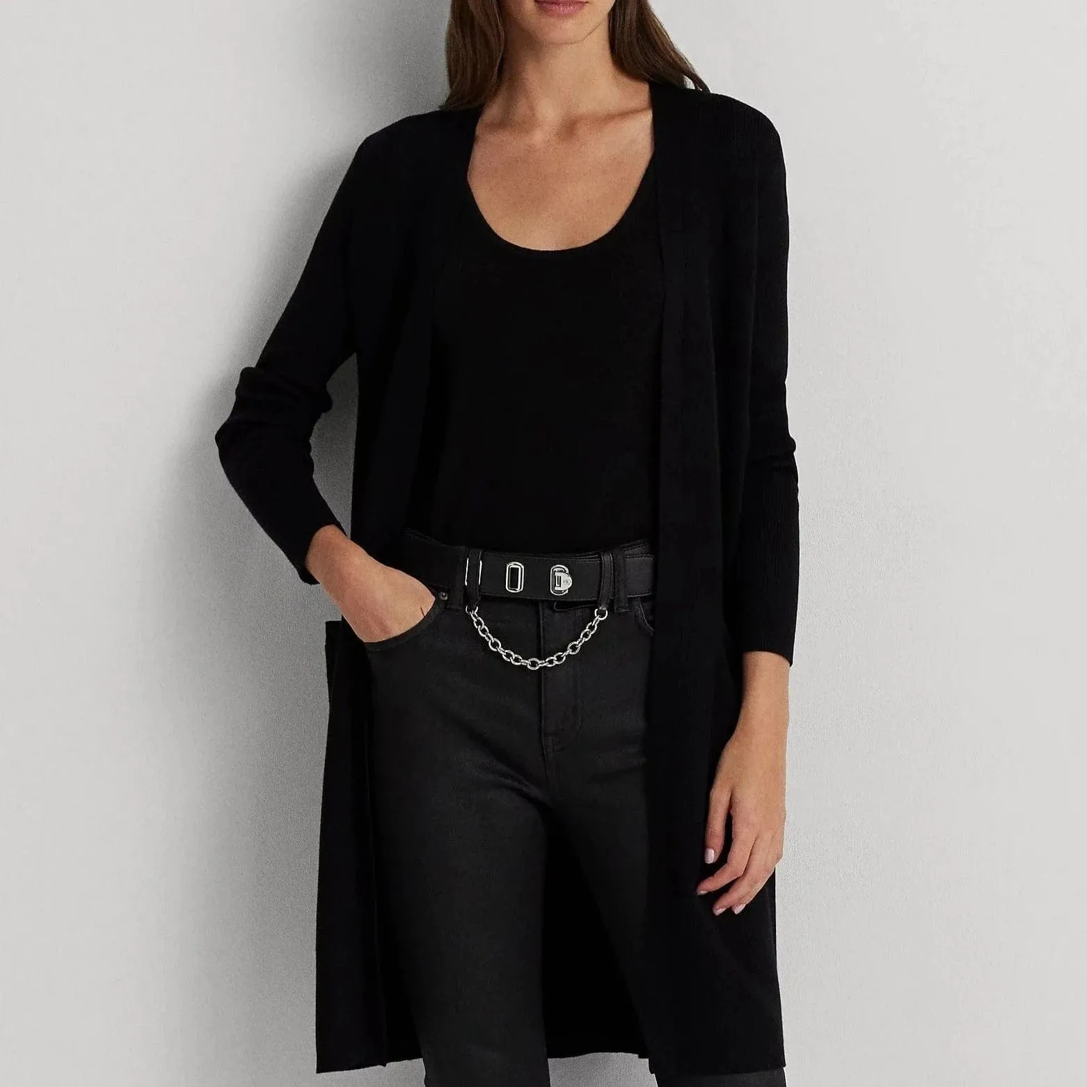 Lauren Ralph Lauren Long-sleeve Cotton Blend Cardigan In Black