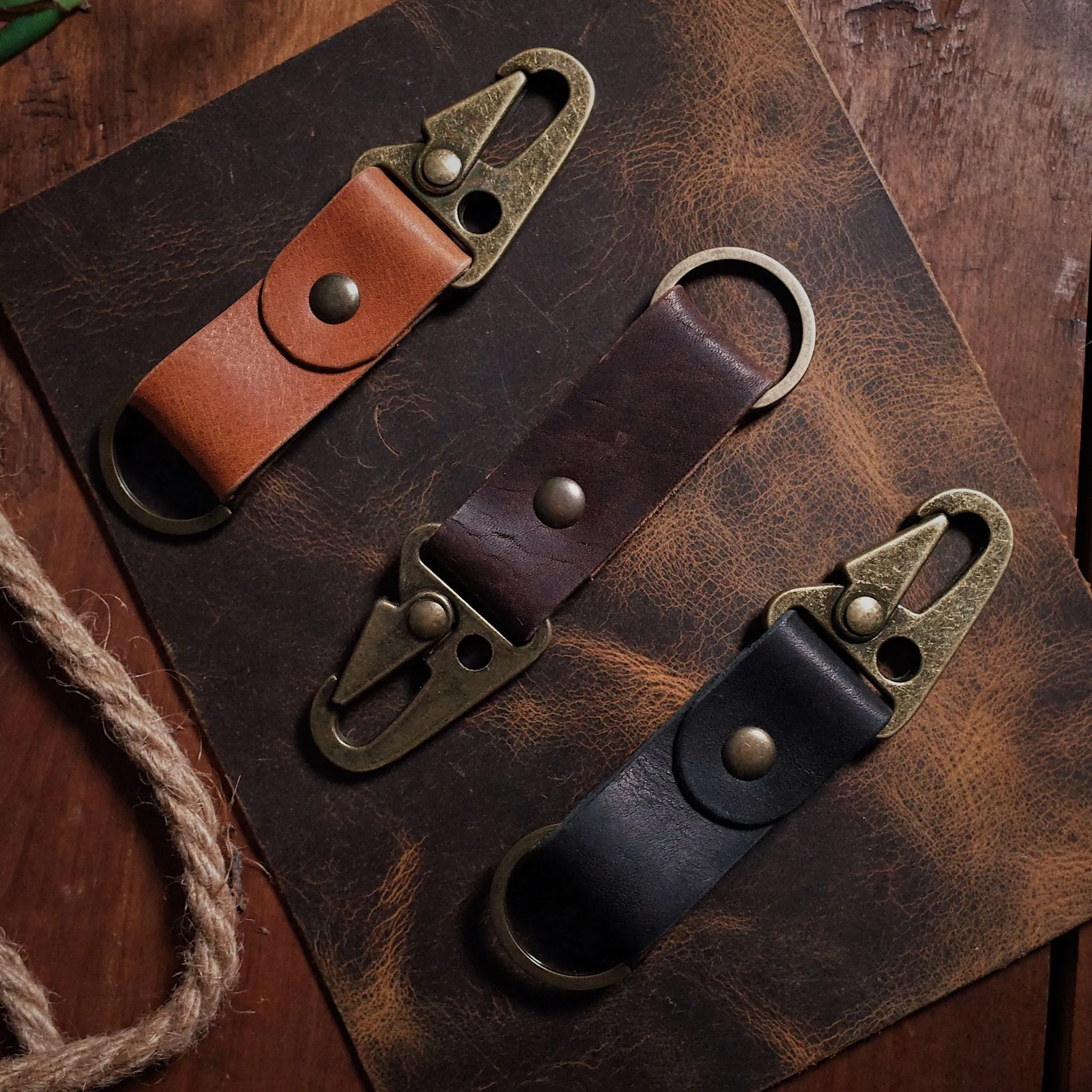 Leather Carabiner Keychain – Dark Brown Edition