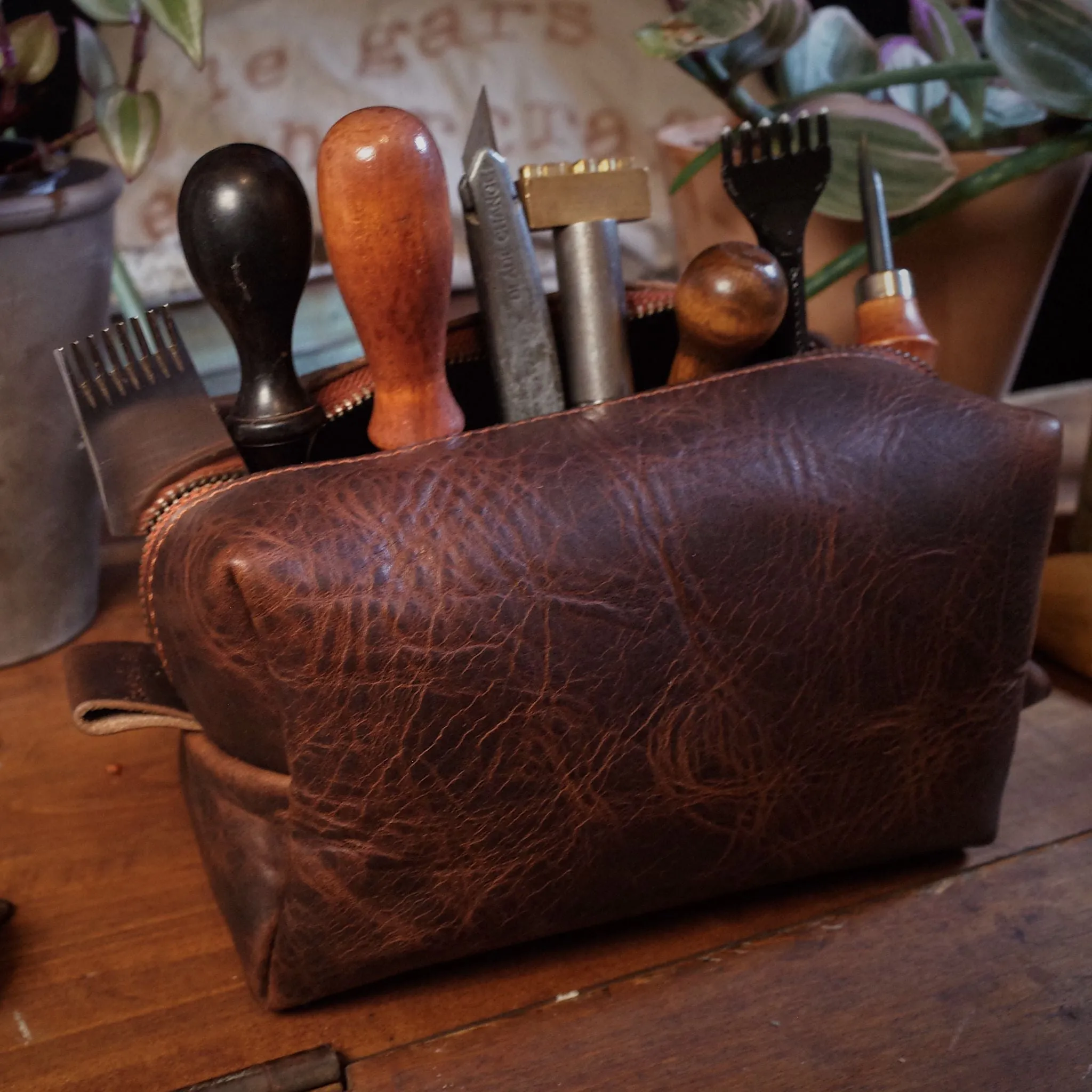 Leather Toiletry Bag – Dark Brown Edition