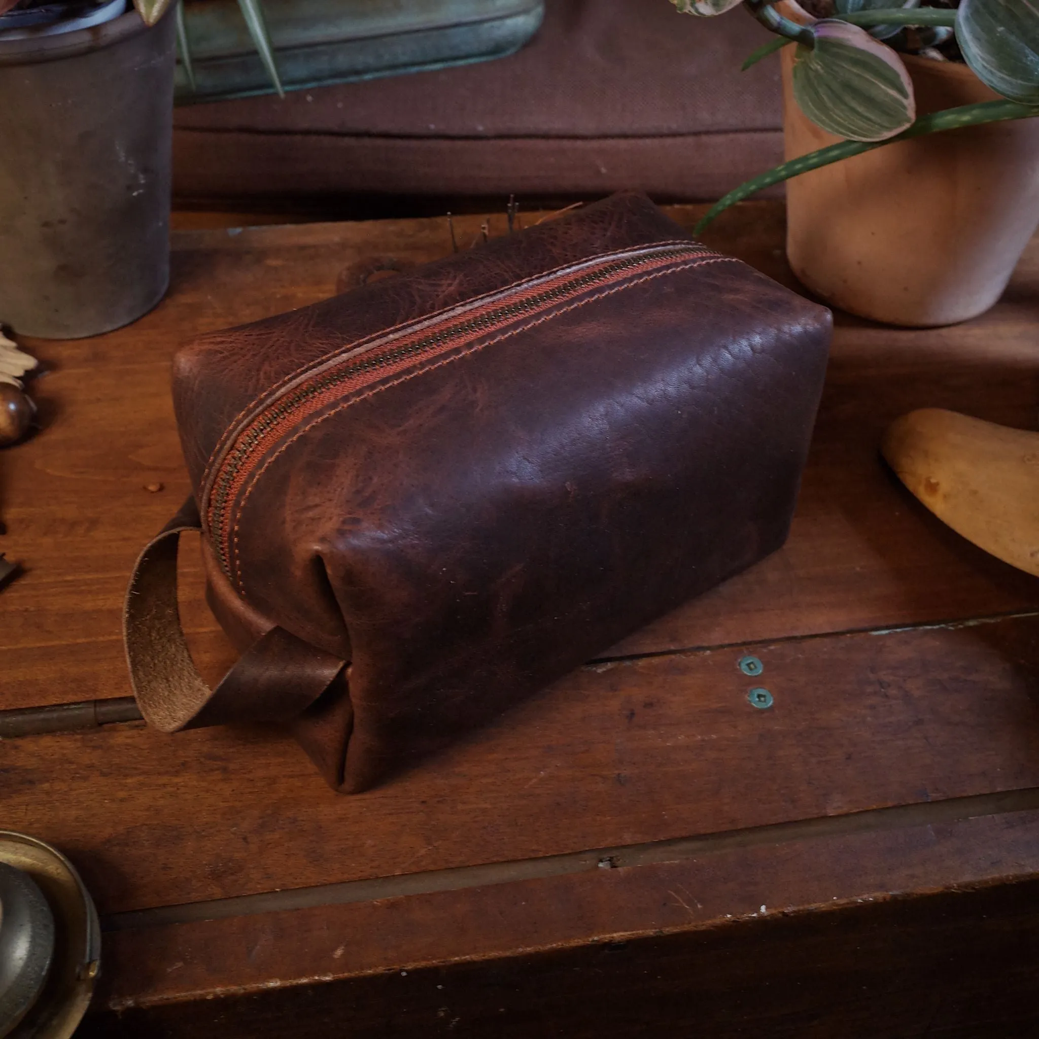 Leather Toiletry Bag – Dark Brown Edition