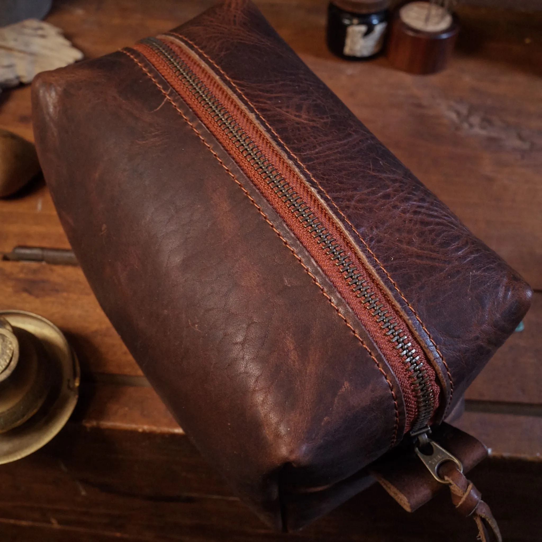 Leather Toiletry Bag – Dark Brown Edition