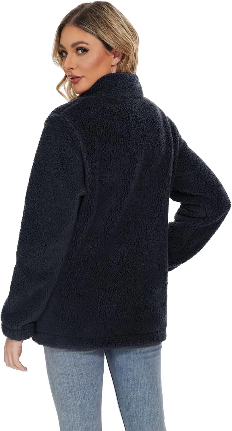 MAGCOMSEN Women Sherpa Jacket Full Zip Fuzzy Teddy Coat with Pockets Fleece Lined Warm Winter Casual Outfits