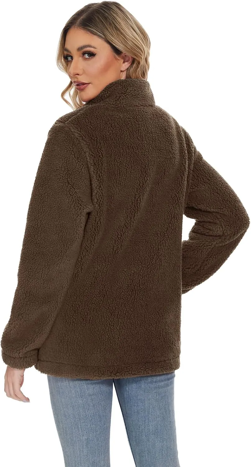 MAGCOMSEN Women Sherpa Jacket Full Zip Fuzzy Teddy Coat with Pockets Fleece Lined Warm Winter Casual Outfits